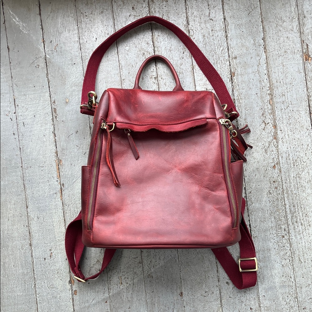 Chic Red Leather Backpack